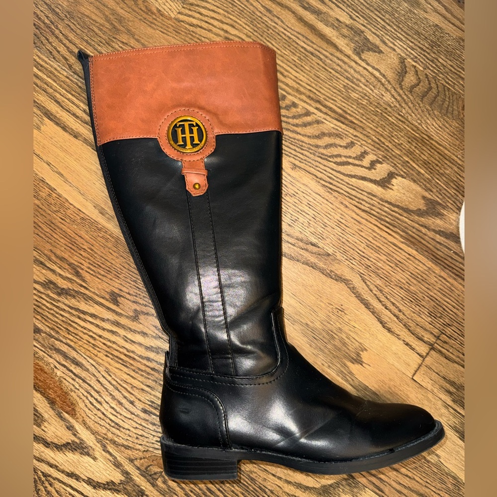 Tommy Hilfiger Black Brown Zipper Riding Boots